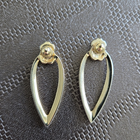 Vintage 80s Princess Jewerly Elegant Gold Teardrop Earrings with Crystal Accents - Picture 6 of 8